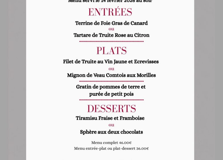 Menu de la Saint valentin 2026