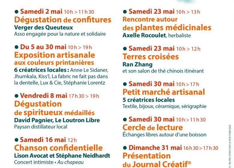 Programme de nos animations – mai 2026